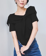 【WEB限定】【骨格で選べる2タイプ】オフショル風リボン半袖ニット