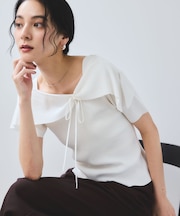 【WEB限定】【骨格で選べる2タイプ】オフショル風リボン半袖ニット