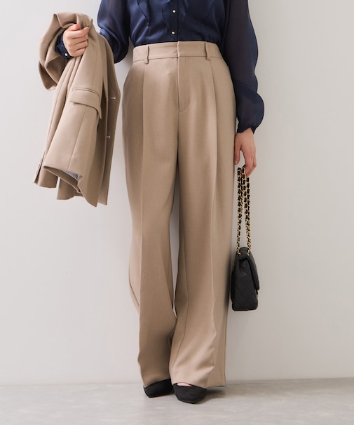 【美easy】ウーリッシュワンタックワイドパンツ【セットアップ対応/洗える】