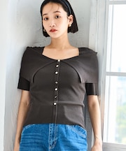 ビックカラーオフショルハーフスリーブニット