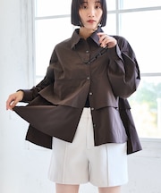 裾ティアードオーバーシャツ/UVケア・イージーケア