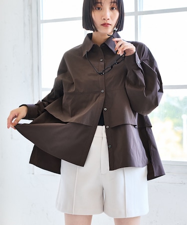 裾ティアードオーバーシャツ/UVケア・イージーケア