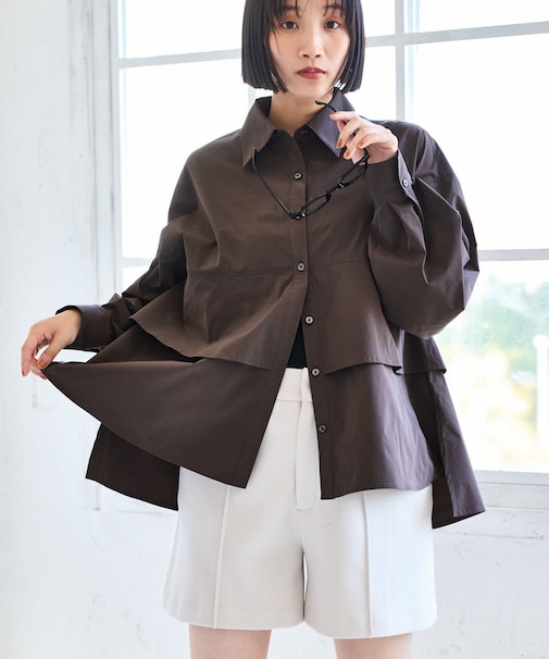 裾ティアードオーバーシャツ/UVケア・イージーケア