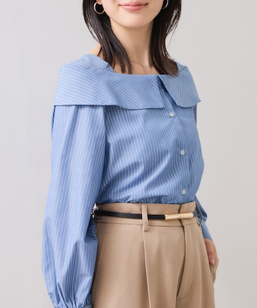 オフショルライクロングスリーブブラウス/イージーケア