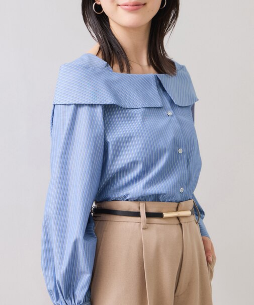 オフショルライクロングスリーブブラウス/イージーケア