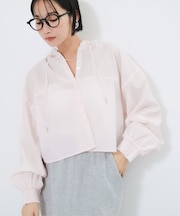フード付きクロップドシアーシャツ