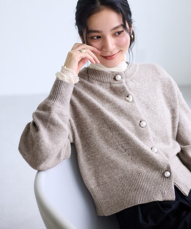 ハートアソートパール釦ラメミックスカーディガン/イージーケア・一部WEB限定カラー
