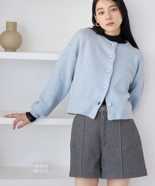 ハートアソートパール釦ラメミックスカーディガン/イージーケア・一部WEB限定カラー