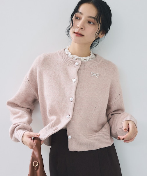 ハートアソートパール釦ラメミックスカーディガン/イージーケア・一部WEB限定カラー