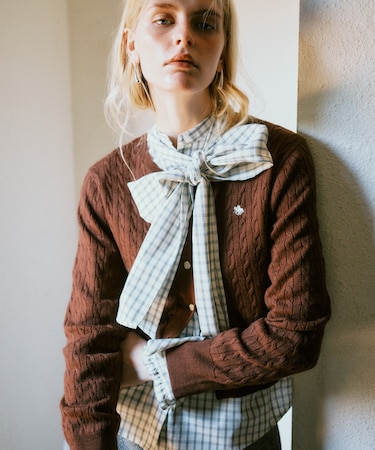 【POLO BCS】VIS別注ミニケーブルノーカラーニットカーディガン