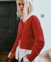 【POLO BCS】VIS別注ミニケーブルノーカラーニットカーディガン