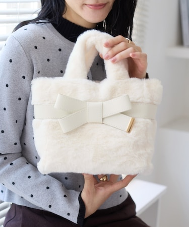 【2WAY】ファーリボントートバッグ