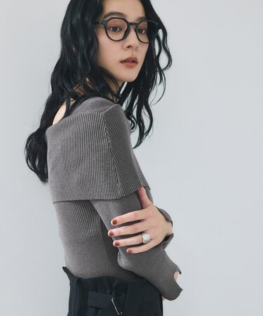 オフショルダーモチモチリブニット/好評につき再入荷