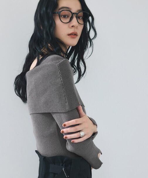 オフショルダーモチモチリブニット/好評につき再入荷