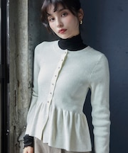 ペプラム切替モールニットカーディガン/イージーケア