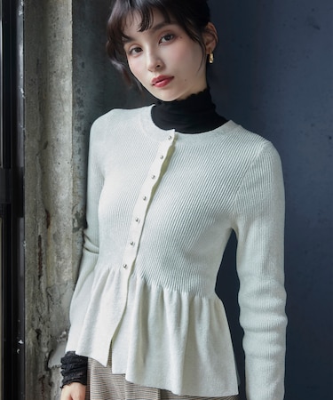 ペプラム切替モールニットカーディガン/イージーケア