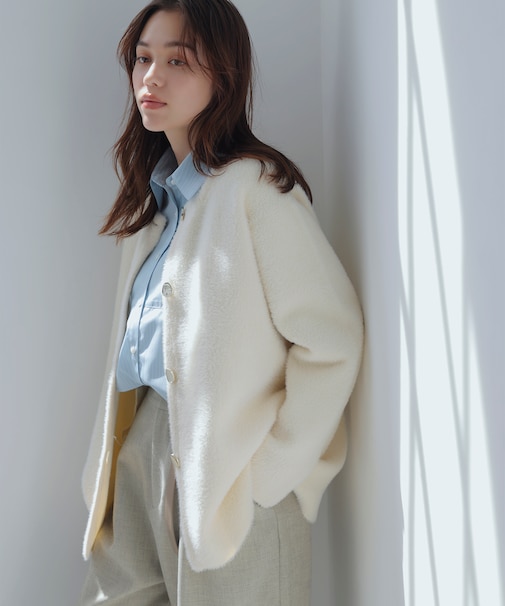 接結メタルボタンミニフェザーニットコート