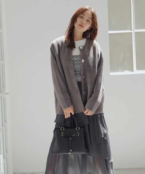 接結メタルボタンミニフェザーニットコート