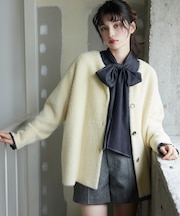 接結メタルボタンミニフェザーニットコート