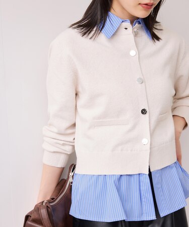 シャツレイヤード風メタルボタンカーディガン