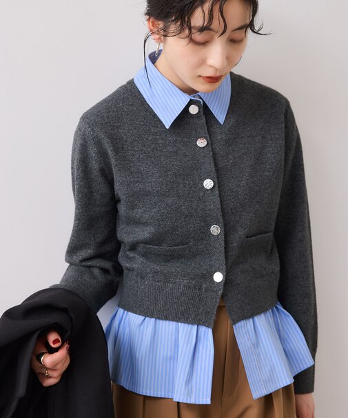 シャツレイヤード風メタルボタンカーディガン