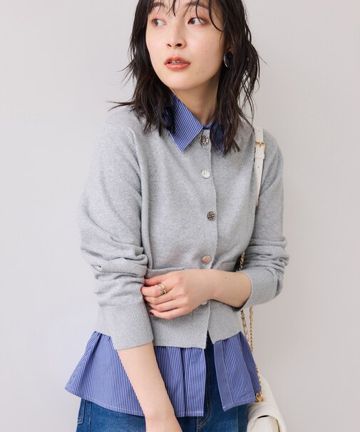 シャツレイヤード風メタルボタンカーディガン