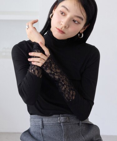 袖クシュクシュハイネックテレコインナープルオーバー/静電気防止・イージーケア