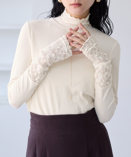 袖クシュクシュハイネックテレコインナープルオーバー/静電気防止・イージーケア