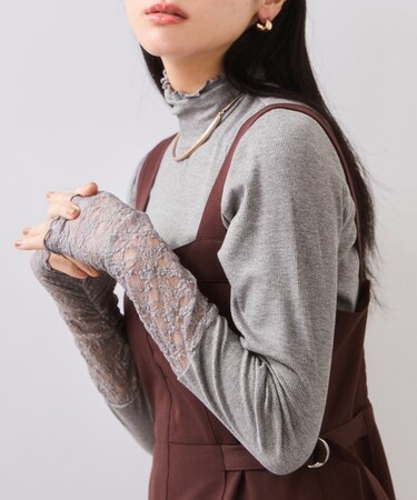 袖クシュクシュハイネックテレコインナープルオーバー/静電気防止・イージーケア