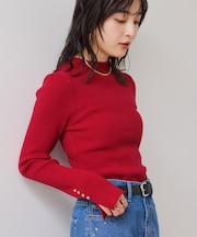 スリーブ釦アクセントリブニット/WEB限定FSサイズ・静電気防止