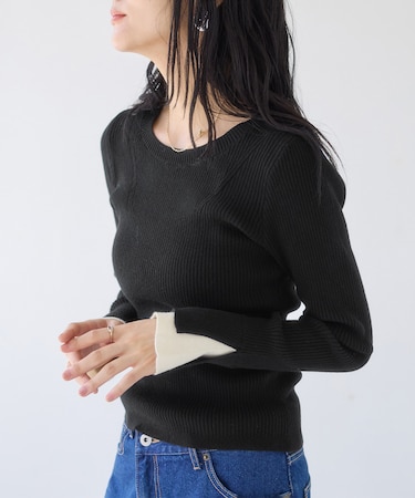 配色ダブルスリーブリブニット