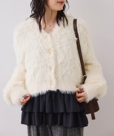 ラビットファーVネックカーディガン/イージーケア・WEB限定カラー