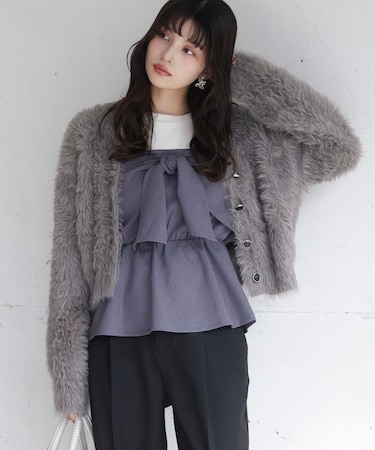 ラビットファーVネックカーディガン/イージーケア・WEB限定カラー