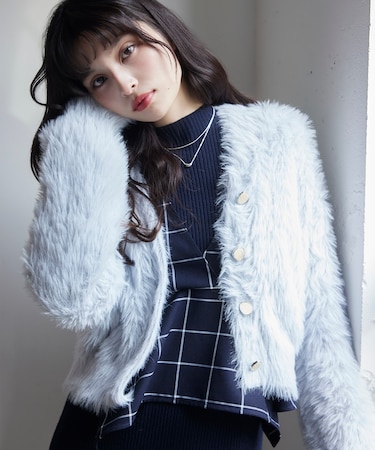 ラビットファーVネックカーディガン/イージーケア・WEB限定カラー