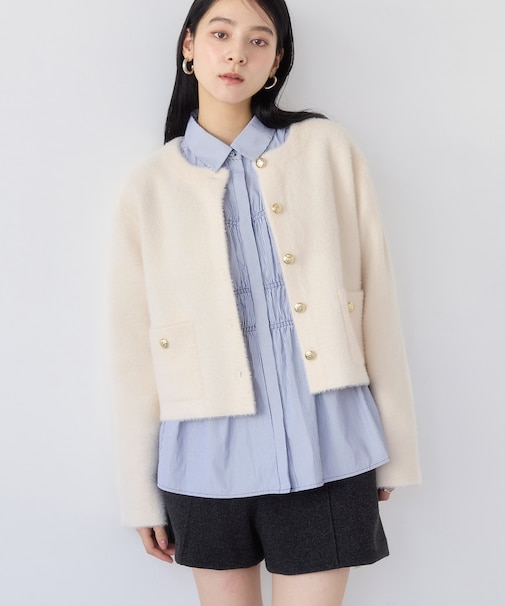 接結ミニフェザーニットジャケットカーディガン/一部WEB限定カラー