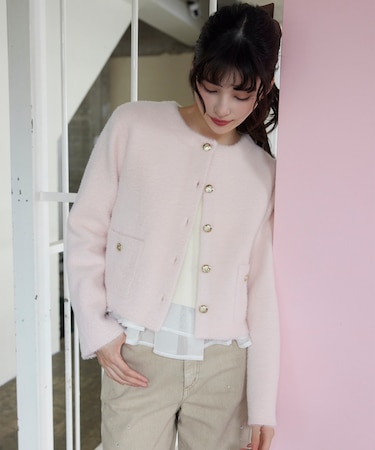 接結ミニフェザーニットジャケットカーディガン/一部WEB限定カラー