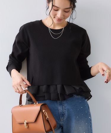 ペプラムオーガンジードッキングニットプルオーバー