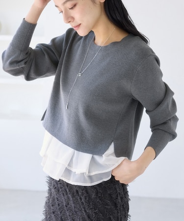 ペプラムオーガンジードッキングニットプルオーバー