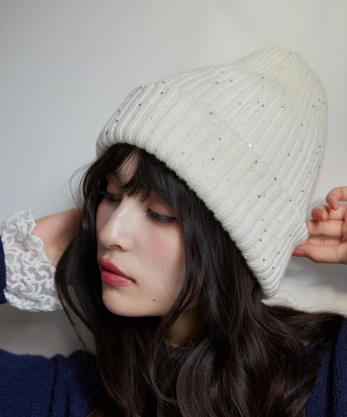 スパンコールラメニット帽