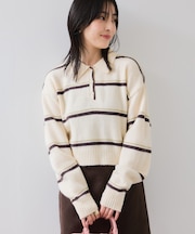 【WEB/一部店舗限定】ボーダー柄ポロニットプルオーバー