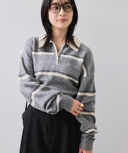 【WEB/一部店舗限定】ボーダー柄ポロニットプルオーバー