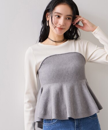 ペプラムニットドッキングプルオーバー