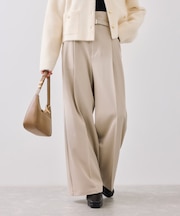 ベルトディテールタックワイドパンツ/イージーケア