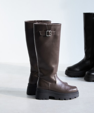 サイドバックルタンクソールロングブーツ