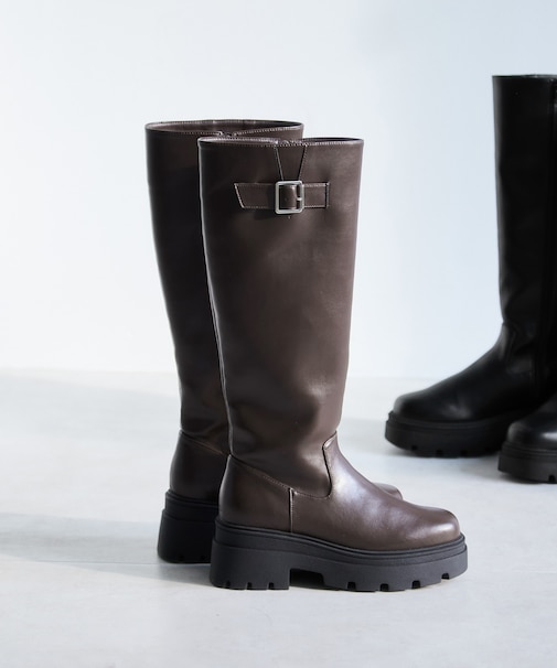 サイドバックルタンクソールロングブーツ