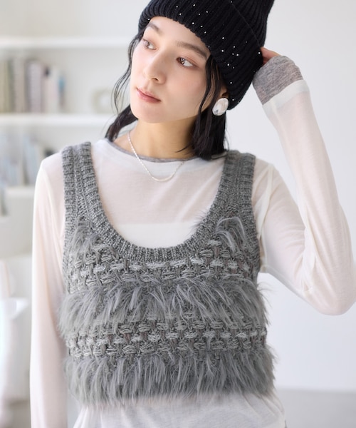 FUMIKA_UCHIDA ニットビスチェ FUMIKA_UCHIDA/KNITTED V-NECK VEST(LIGHT GREY)