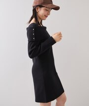 アシメオフショルリブニット美シルエットワンピース/着丈が選べる