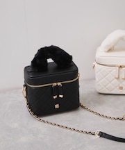 ファーハンドルキルティング＆ツイードバニティバッグ/2WAY