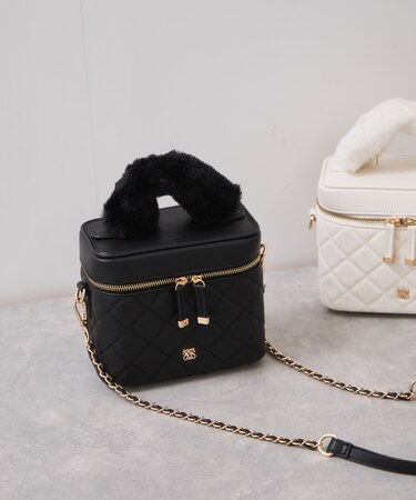 ファーハンドルキルティング＆ツイードバニティバッグ/2WAY