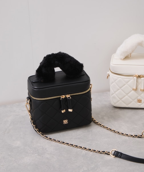 ファーハンドルキルティング＆ツイードバニティバッグ/2WAY